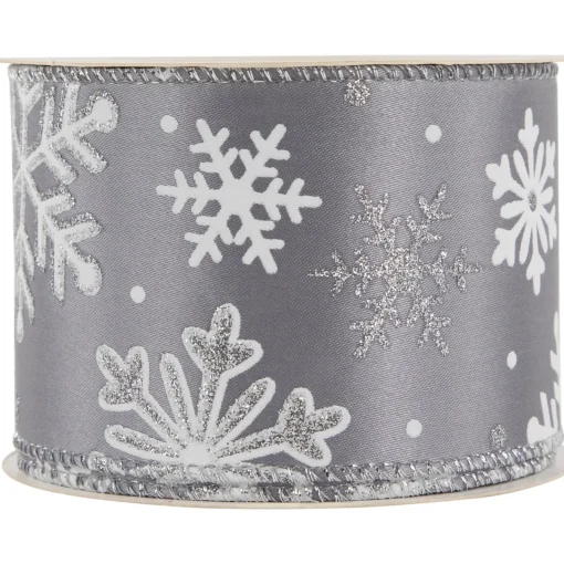 Outlet Gray and White Shimmering Snowflakes Wired Craft Christmas Ribbon 2.5" x 10 Yards Ribbons & Bows