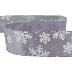 Outlet Gray and White Shimmering Snowflakes Wired Craft Christmas Ribbon 2.5