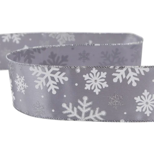 Outlet Gray and White Shimmering Snowflakes Wired Craft Christmas Ribbon 2.5" x 10 Yards Ribbons & Bows