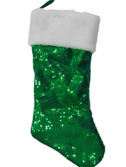 Best Green & White Satin Sequin & Faux Fur Christmas Stocking Stockings
