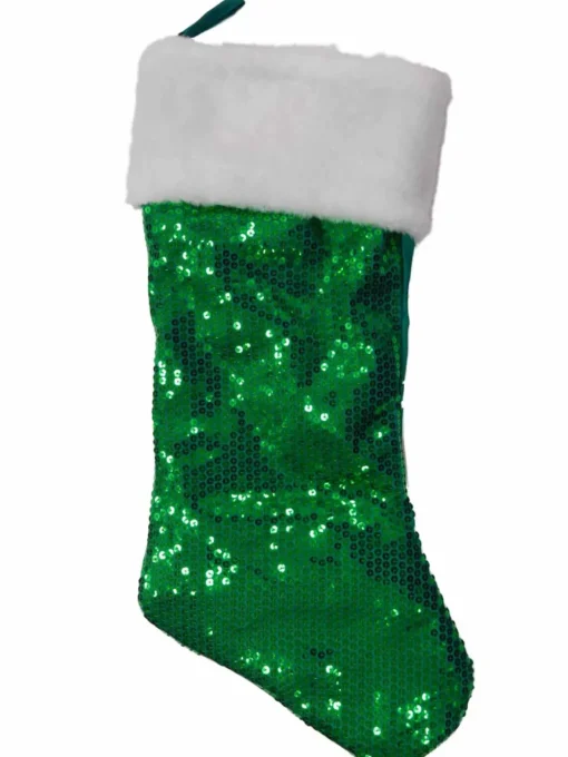 Best Green & White Satin Sequin & Faux Fur Christmas Stocking Stockings