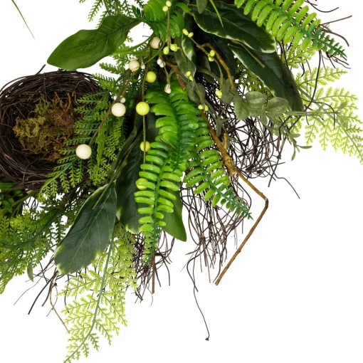 Clearance Green and Brown Foliage Artificial Spring Wreath with Nest - 24" - Unlit Unlit