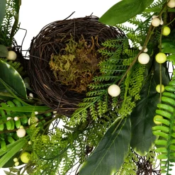 Clearance Green and Brown Foliage Artificial Spring Wreath with Nest - 24