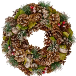 Outlet Green and Brown Frosted Pinecones and Bells Christmas Wreath - 13" Unlit Unlit