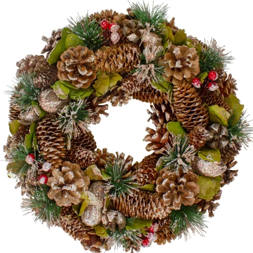 Outlet Green and Brown Frosted Pinecones and Bells Christmas Wreath - 13" Unlit Unlit