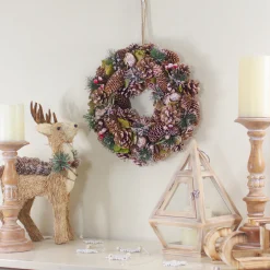 Outlet Green and Brown Frosted Pinecones and Bells Christmas Wreath - 13" Unlit Unlit