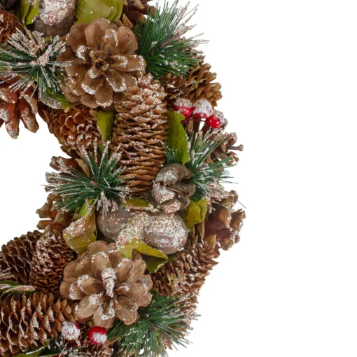 Outlet Green and Brown Frosted Pinecones and Bells Christmas Wreath - 13" Unlit Unlit
