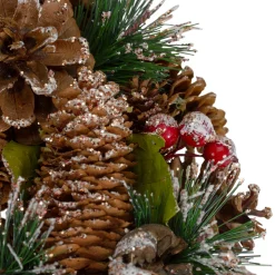 Outlet Green and Brown Frosted Pinecones and Bells Christmas Wreath - 13