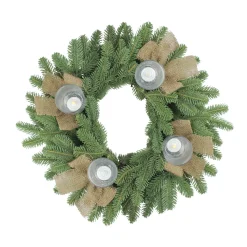 Outlet Green and Brown Pine Artificial Christmas Wreath with Candle Holder - 21-Inch, Unlit Unlit