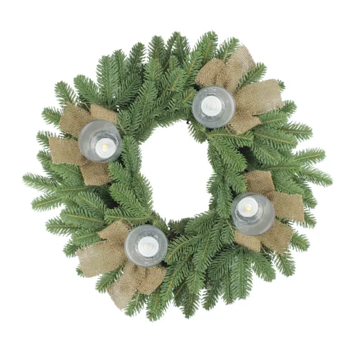 Outlet Green and Brown Pine Artificial Christmas Wreath with Candle Holder - 21-Inch, Unlit Unlit