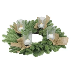 Outlet Green and Brown Pine Artificial Christmas Wreath with Candle Holder - 21-Inch, Unlit Unlit