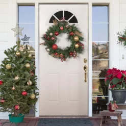 Clearance Green Mixed Foliage and Ornaments Artificial Christmas Wreath - 30" - Unlit Pre Decorated