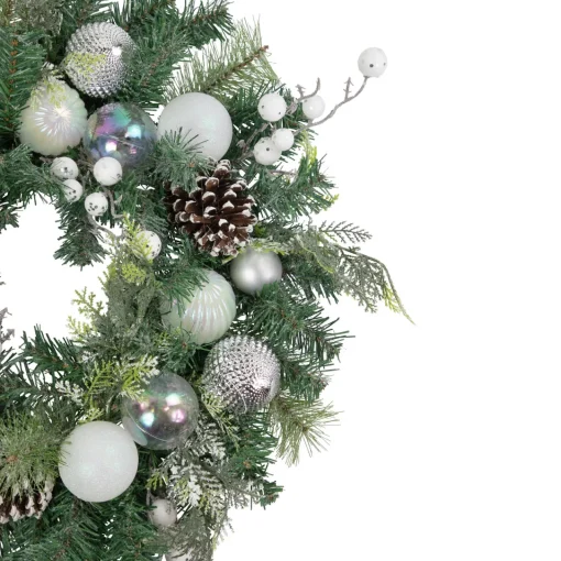 Outlet Green Pine Artificial Christmas Wreath with Berries and Iridescent Ornaments, 24-Inch Unlit
