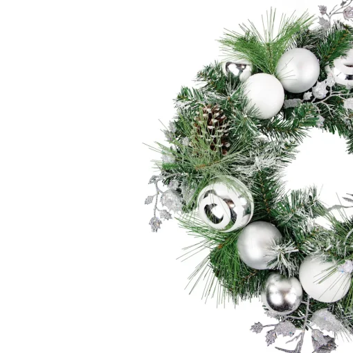 Sale Green Pine Needle Wreath with Pinecones and Christmas Ornaments, 24-Inch, Unlit Unlit