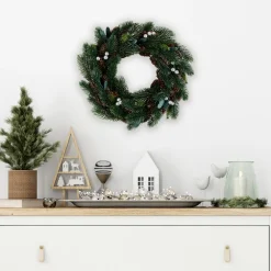 Online Green Pine, Pinecone with Berries Artificial Christmas Wreath, 14", Unlit Unlit
