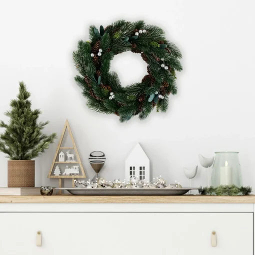 Online Green Pine, Pinecone with Berries Artificial Christmas Wreath, 14", Unlit Unlit