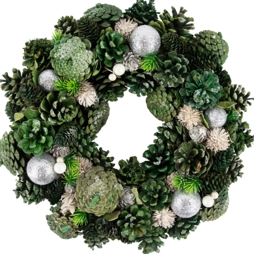 New Green Pinecone and Foliage Artificial Christmas Wreath, 14-Inch, Unlit Unlit