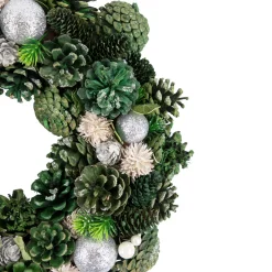 New Green Pinecone and Foliage Artificial Christmas Wreath, 14-Inch, Unlit Unlit