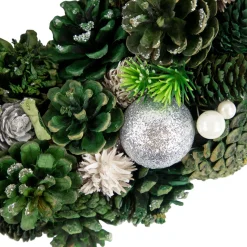 New Green Pinecone and Foliage Artificial Christmas Wreath, 14-Inch, Unlit Unlit