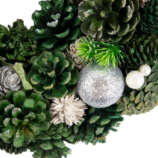 New Green Pinecone and Foliage Artificial Christmas Wreath, 14-Inch, Unlit Unlit