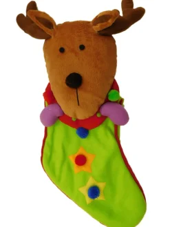 Clearance Green Pom Pom Star Reindeer Face Christmas Stocking Stockings