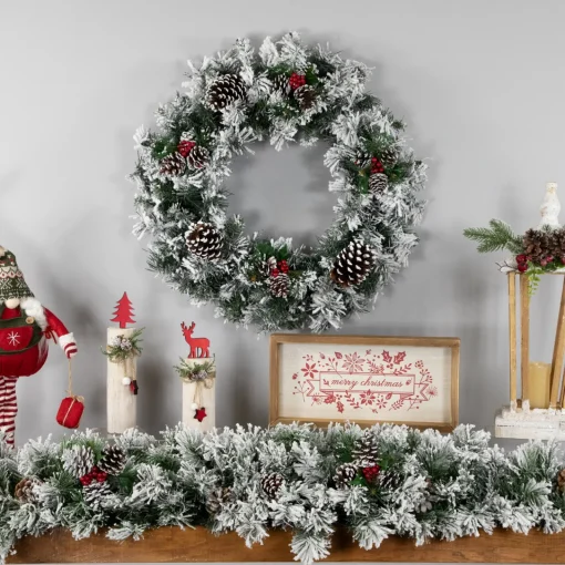 Best Heavily Flocked Pine Artificial Christmas Wreath - 24" - Unlit Unlit