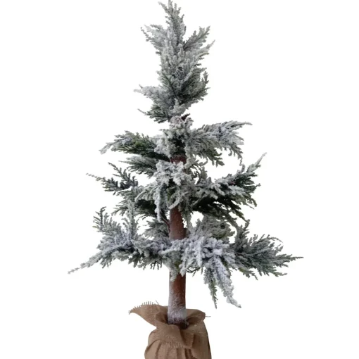 Outlet Heavily Flocked Pine Christmas Tree in Natural Jute Base - 35.25" Flocked