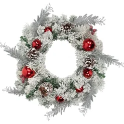 Clearance Heavily Flocked Pine with Ornaments Artificial Christmas Wreath - 24" - Unlit Unlit