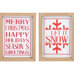 Outlet Holiday Slogans Wooden Christmas Plaques - 8" - Red and White - Set of 2 Wall