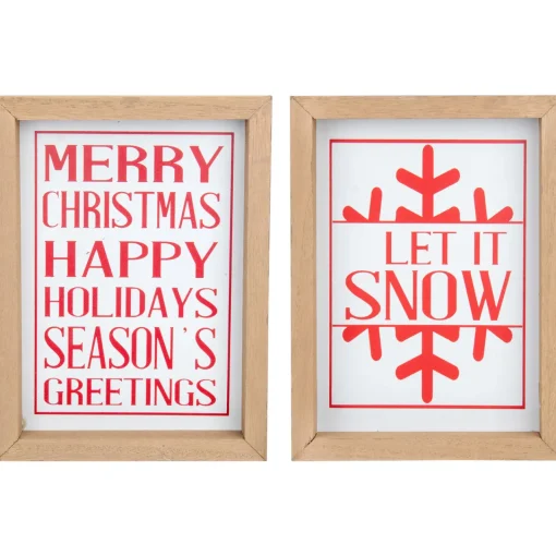 Outlet Holiday Slogans Wooden Christmas Plaques - 8" - Red and White - Set of 2 Wall