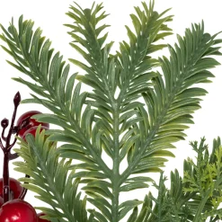 Discount Holly and Berries Christmas Pillar Candle Holder with Pine Cones - 28