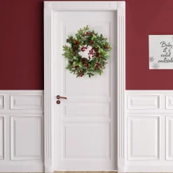 Outlet Holly and Berries, Frosted Thistle and Pine Artificial Christmas Wreath - 24