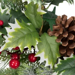 Outlet Holly and Berries, Frosted Thistle and Pine Artificial Christmas Wreath - 24