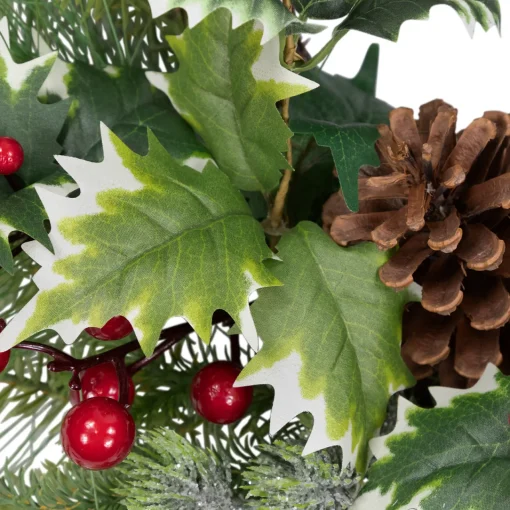 Outlet Holly and Berries, Frosted Thistle and Pine Artificial Christmas Wreath - 24" - Unlit Unlit
