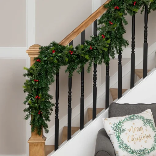 Holly Berries and Pine Artificial Christmas Garland - 6' - Unlit Pre Decorated
