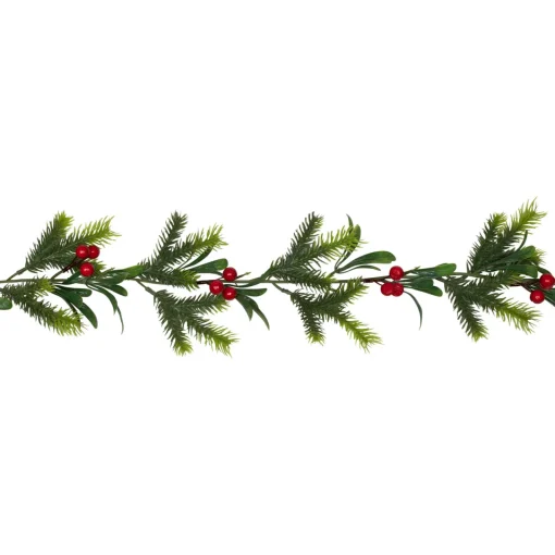 Holly Berries and Pine Artificial Christmas Garland - 6' - Unlit Pre Decorated