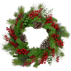 Online Holly Berries and Snowy Pinecones Artificial Christmas Wreath - 24" - Unlit Unlit