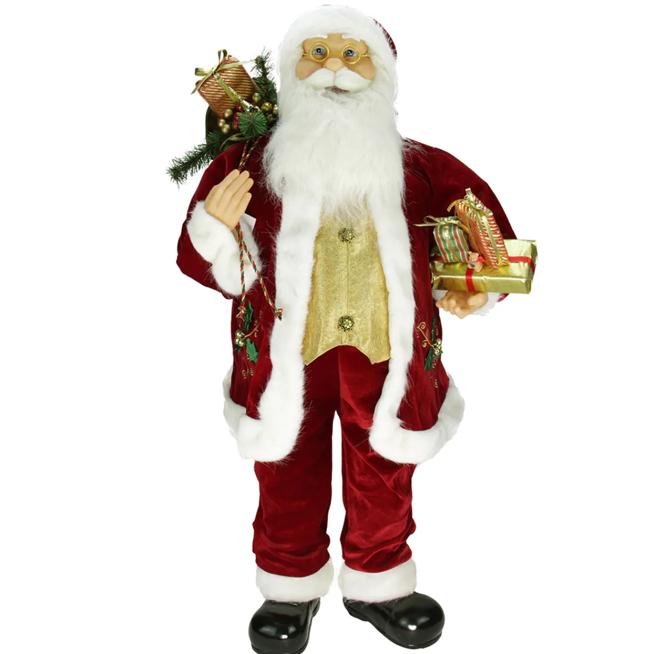 Holly Berry Santa Claus with Presents Christmas Figure - 36" Santa Claus