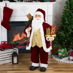 Holly Berry Santa Claus with Presents Christmas Figure - 36" Santa Claus