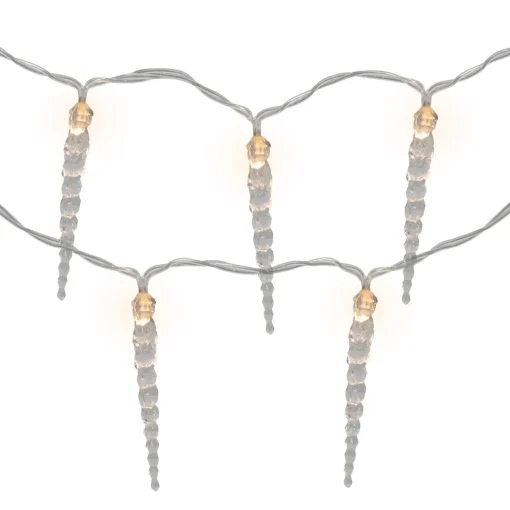 Discount Icicle String Christmas Light Set - Warm White - 4.5' Clear Wire - 10ct Icicles