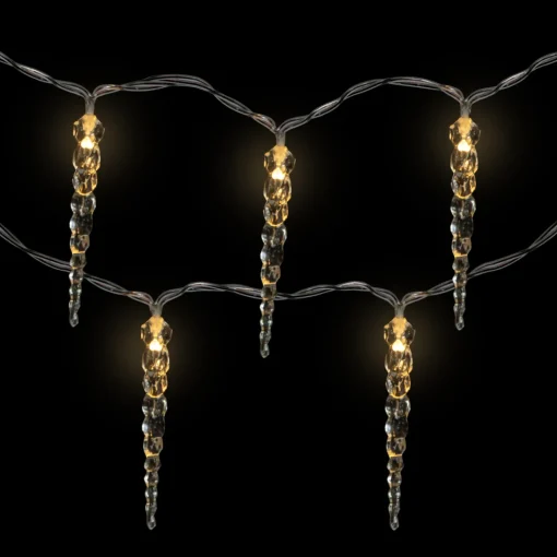 Discount Icicle String Christmas Light Set - Warm White - 4.5' Clear Wire - 10ct Icicles