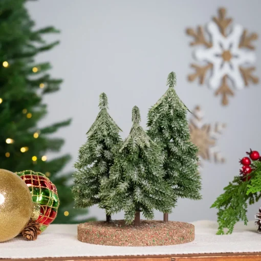 Sale Icy Downswept Pine Trio of Trees Christmas Decoration - 8" - Unlit Trees