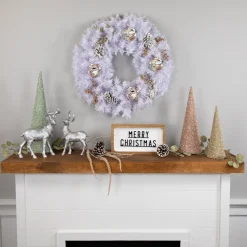 Outlet Icy White Iridescent Spruce Artificial Christmas Wreath, 24-Inch, Unlit Unlit