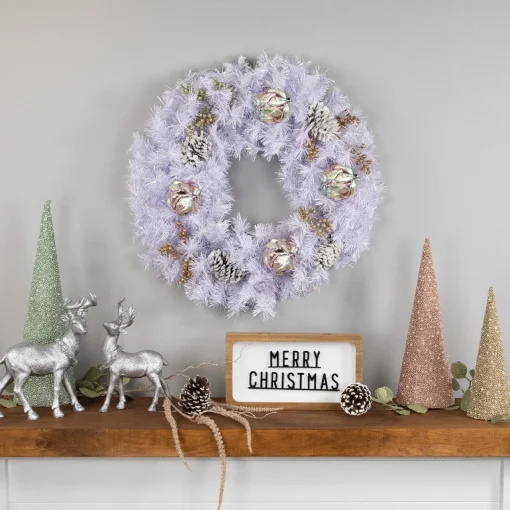 Outlet Icy White Iridescent Spruce Artificial Christmas Wreath, 24-Inch, Unlit Unlit
