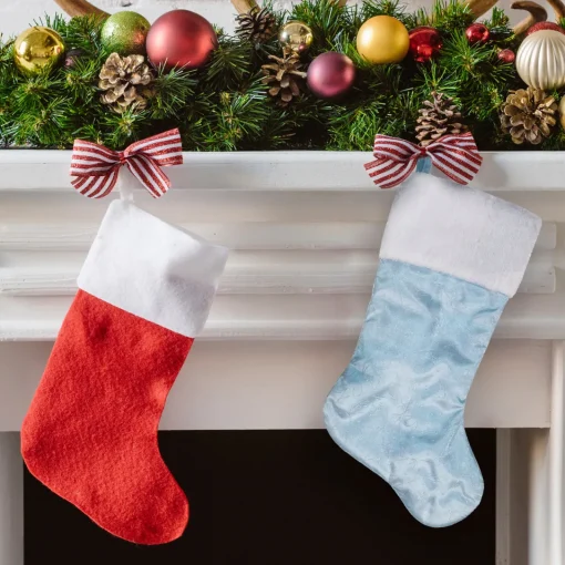 Outlet 20.5-Inch Blue and White Sheer Organza Christmas Stocking with Faux Fur Cuff Stockings