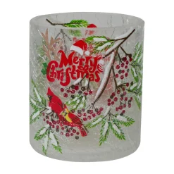Outlet 2.75-Inch Cardinal and Pine Hand Painted Flameless Christmas Candle Holder Flameless Candles