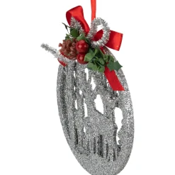 New 4.5-Inch 2-D Silver Glitter Reindeer Family Silhouette Christmas Ornament Animals