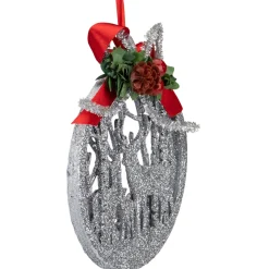 New 4.5-Inch 2-D Silver Glitter Reindeer Family Silhouette Christmas Ornament Animals