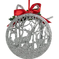 New 4.5-Inch 2-D Silver Glitter Reindeer Family Silhouette Christmas Ornament Animals