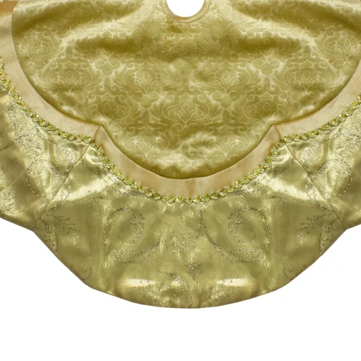 Outlet 48-Inch Golden Scalloped Velvet Christmas Tree Skirt With a Metallic Trim Cloth|Metal